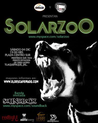 El Descafeinado presenta a Solarzoo y Soundback Centro Comercial Centro Sur y El Descafeinado presentan a dos bandas tapatías que no puedes perderte: Solarzoo (rock electrónico) y Soundback (rock experimental). La cita es en Centro Sur el...