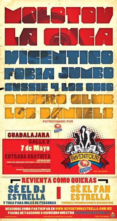 Por Redacción Descafeinado. El Reventour Estrella 2011 llega a Guadalajara para presentar a grandes exponentes del rock latinoamericano. En esta ocasión el cartel está compuesto por Molotov, banda que traerá...